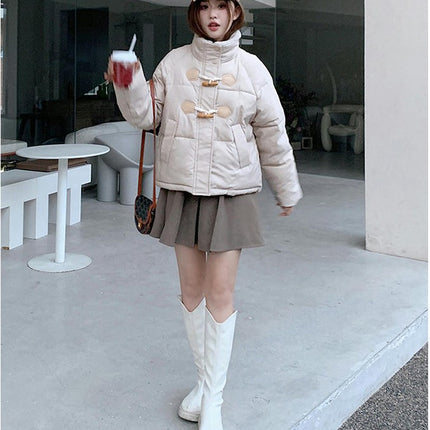 Women's Winter Cropped Puffer Jacket Quilted Zip Up Long Sleeve Coat