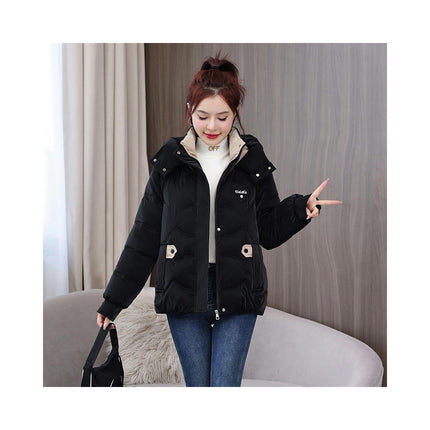 Women's Hooded Puffer Jacket Winter Cropped Long Sleeve Zip Casual Outerwear