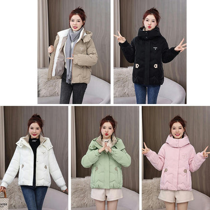 Women's Hooded Puffer Jacket Winter Cropped Long Sleeve Zip Casual Outerwear