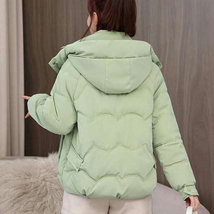 Women's Hooded Puffer Jacket Winter Cropped Long Sleeve Zip Casual Outerwear