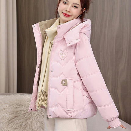 Women's Hooded Puffer Jacket Winter Cropped Long Sleeve Zip Casual Outerwear