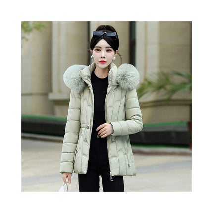 Puffer Jacket for Women Padded Quilted Coat with Faux Fur Hood