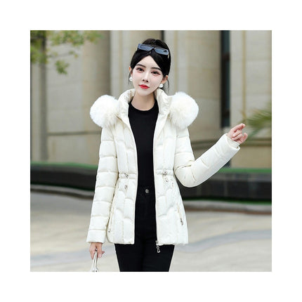 Puffer Jacket for Women Padded Quilted Coat with Faux Fur Hood