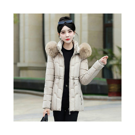 Puffer Jacket for Women Padded Quilted Coat with Faux Fur Hood