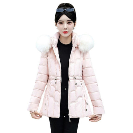 Puffer Jacket for Women Padded Quilted Coat with Faux Fur Hood