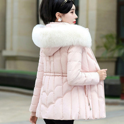 Puffer Jacket for Women Padded Quilted Coat with Faux Fur Hood