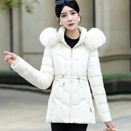 Puffer Jacket for Women Padded Quilted Coat with Faux Fur Hood