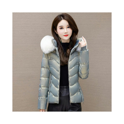 Women's Winter Quilted Puffer Jacket Short Coat with Faux Fur Hood