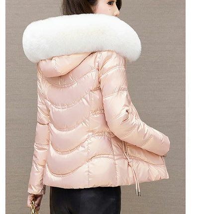 Women's Winter Quilted Puffer Jacket Short Coat with Faux Fur Hood