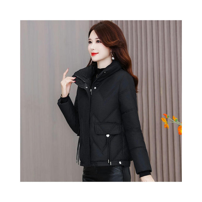 Women's Winter Puffer Jacket Zip Up Quilted Padded Coat Cropped Outerwear