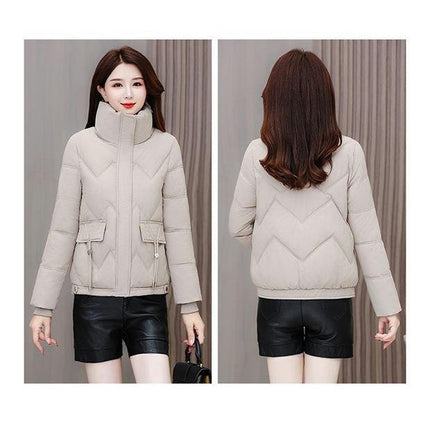 Women's Winter Puffer Jacket Zip Up Quilted Padded Coat Cropped Outerwear