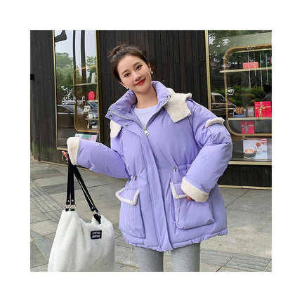 Women's Puffer Jacket Winter Padded Long Sleeve Outerwear with Hood