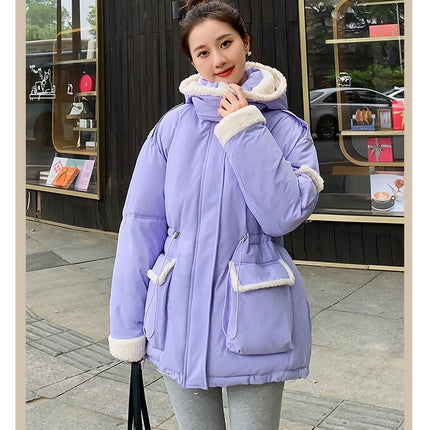 Women's Puffer Jacket Winter Padded Long Sleeve Outerwear with Hood