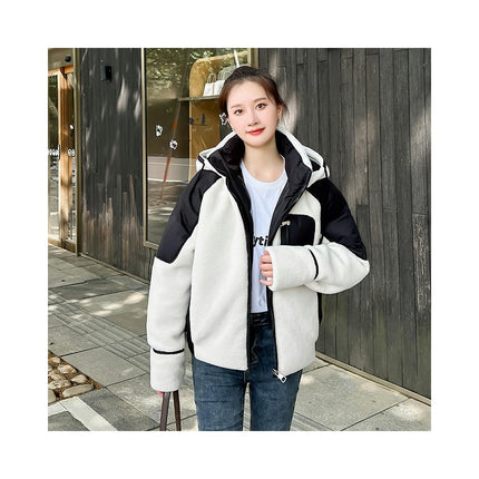 Women's Winter Coat Short Fuzzy Jacket Long Sleeve Outwear with Hood