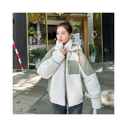 Women's Winter Coat Short Fuzzy Jacket Long Sleeve Outwear with Hood