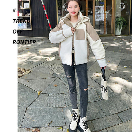 Women's Winter Coat Short Fuzzy Jacket Long Sleeve Outwear with Hood