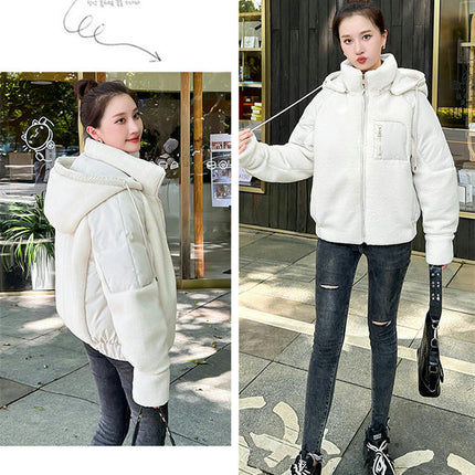 Women's Winter Coat Short Fuzzy Jacket Long Sleeve Outwear with Hood