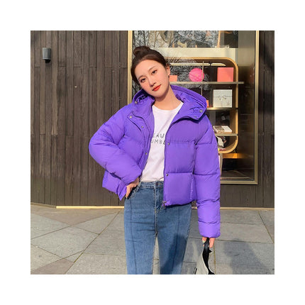 Women's Quilted Cropped Puffer Jacket Short Winter Hooded Long Sleeve Coat