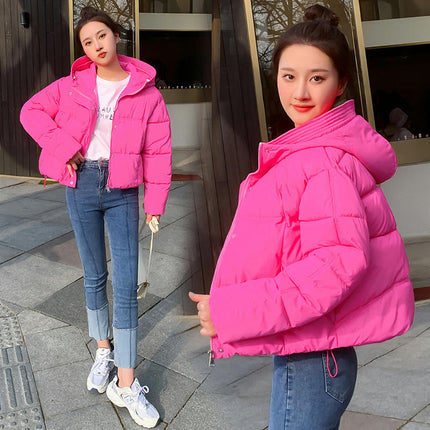 Women's Quilted Cropped Puffer Jacket Short Winter Hooded Long Sleeve Coat