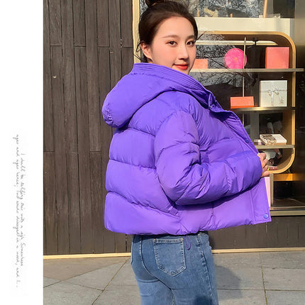 Women's Quilted Cropped Puffer Jacket Short Winter Hooded Long Sleeve Coat