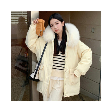 Women's Winter Puffer Coat Padded Jacket with Faux Fur Hood