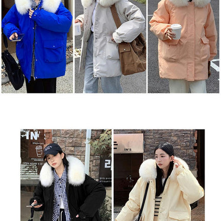 Women's Winter Puffer Coat Padded Jacket with Faux Fur Hood