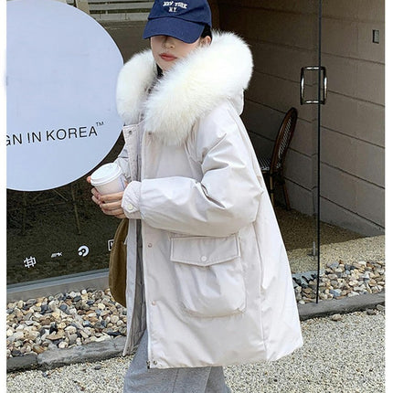 Women's Winter Puffer Coat Padded Jacket with Faux Fur Hood