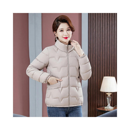 Women's Cropped Puffer Jacket Long Sleeve Coat Stand Collar Zip UP Quilted Outwear