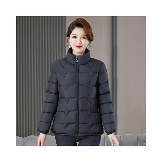 Women's Cropped Puffer Jacket Long Sleeve Coat Stand Collar Zip UP Quilted Outwear