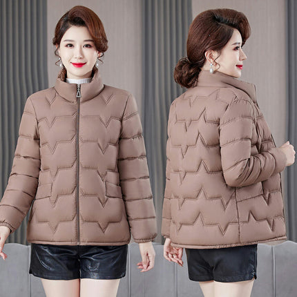 Women's Cropped Puffer Jacket Long Sleeve Coat Stand Collar Zip UP Quilted Outwear