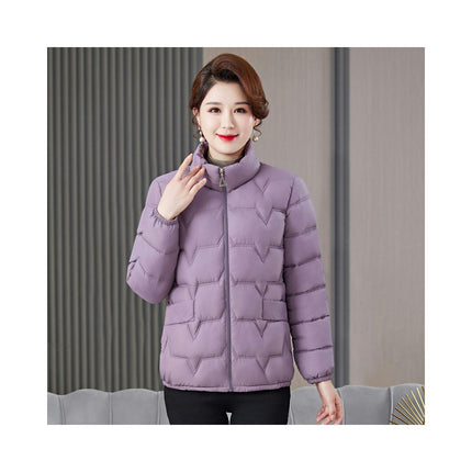 Women's Cropped Puffer Jacket Long Sleeve Coat Stand Collar Zip UP Quilted Outwear