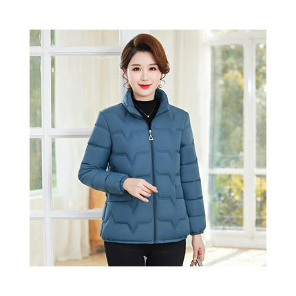 Women's Cropped Puffer Jacket Long Sleeve Coat Stand Collar Zip UP Quilted Outwear