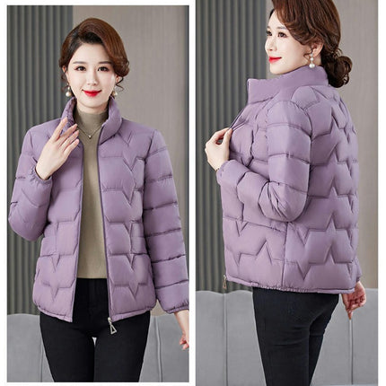 Women's Cropped Puffer Jacket Long Sleeve Coat Stand Collar Zip UP Quilted Outwear