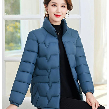 Women's Cropped Puffer Jacket Long Sleeve Coat Stand Collar Zip UP Quilted Outwear