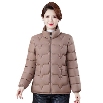 Women's Cropped Puffer Jacket Long Sleeve Coat Stand Collar Zip UP Quilted Outwear