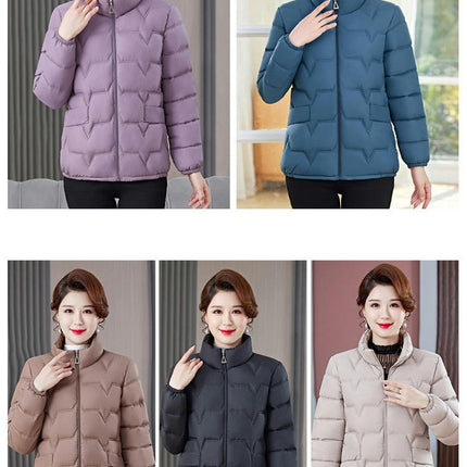 Women's Cropped Puffer Jacket Long Sleeve Coat Stand Collar Zip UP Quilted Outwear