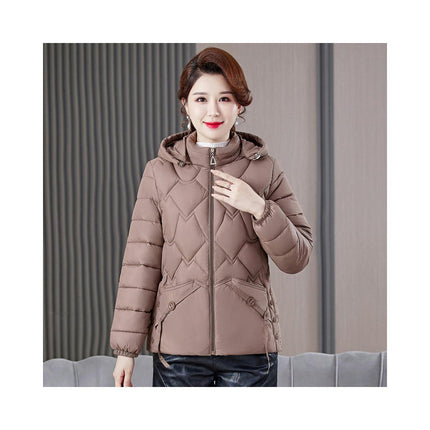 Womens Hooded Puffer Jacket Zip Up Quilted Padded Winter  Long Sleeve Coat