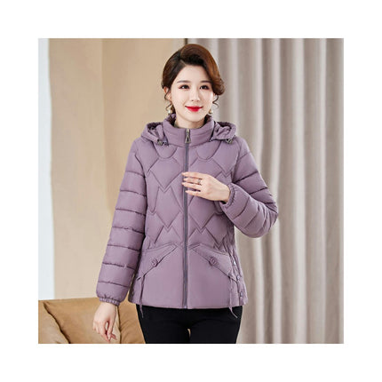 Womens Hooded Puffer Jacket Zip Up Quilted Padded Winter  Long Sleeve Coat