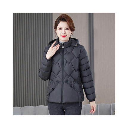 Womens Hooded Puffer Jacket Zip Up Quilted Padded Winter  Long Sleeve Coat