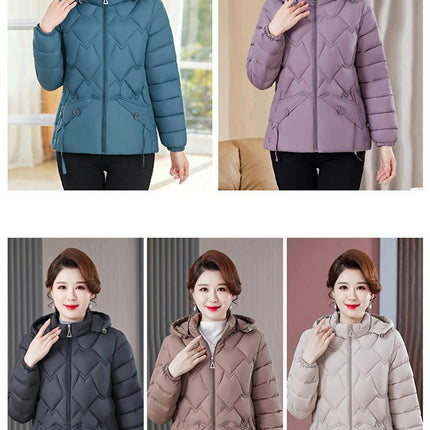 Womens Hooded Puffer Jacket Zip Up Quilted Padded Winter  Long Sleeve Coat