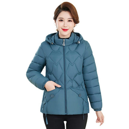 Womens Hooded Puffer Jacket Zip Up Quilted Padded Winter  Long Sleeve Coat