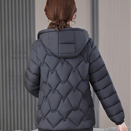 Womens Hooded Puffer Jacket Zip Up Quilted Padded Winter  Long Sleeve Coat