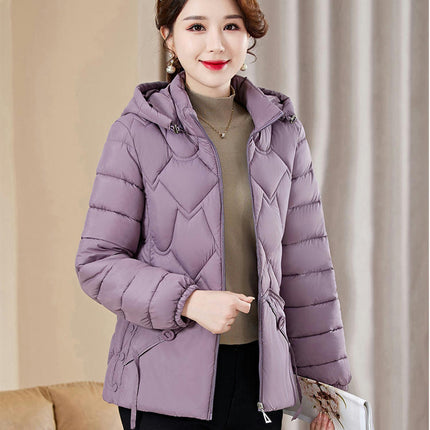 Womens Hooded Puffer Jacket Zip Up Quilted Padded Winter  Long Sleeve Coat