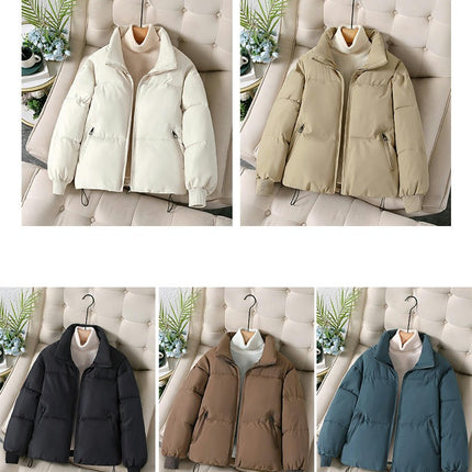 Women's Cropped Puffer Jacket Long Sleeve Stand Collar Zip Up Quilted Outwear