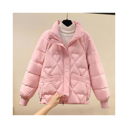 Women's Long Sleeve Cropped Puffer Jacket Winter Stand Collar Zip Up Quilted Outwear