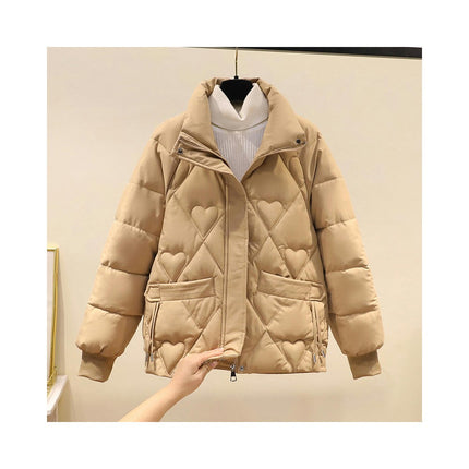 Women's Long Sleeve Cropped Puffer Jacket Winter Stand Collar Zip Up Quilted Outwear