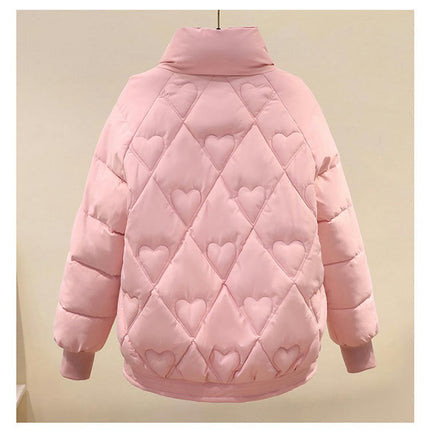 Women's Long Sleeve Cropped Puffer Jacket Winter Stand Collar Zip Up Quilted Outwear