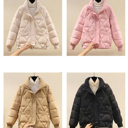 Women's Long Sleeve Cropped Puffer Jacket Winter Stand Collar Zip Up Quilted Outwear