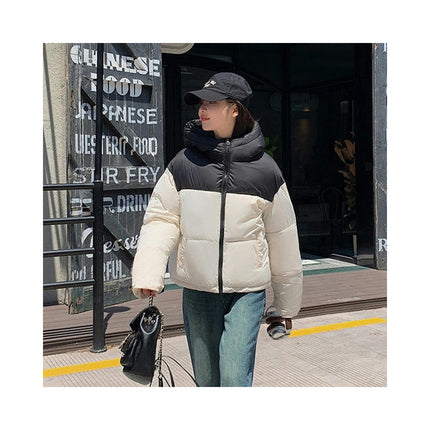 Women's Cropped Puffer Jacket Hooded Zip Up Padded Coat Winter Outwear