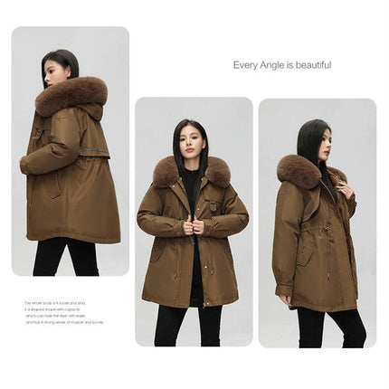 Women's Winter Parka Coat Warm Thicken Jacket with Faux Fur Hood